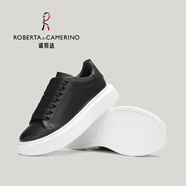 諾貝達(dá)（ROBERTA DI CAMERINO）秋冬季新款潮流百搭真皮厚底小白鞋男士高級(jí)感日常休閑輕奢板鞋男 黑色DDB21062A 41 （歐美尺碼 偏大一碼）