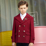 鼎瑪仕斷碼促銷(xiāo)兒童呢子大衣男童毛呢外套中大童加厚夾棉秋冬新款羊毛呢 紅色蜻蜓繡花毛呢大衣 120