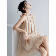 LKSX杭州盛都服裝深圳褶世家服飾都靈高品質(zhì)流光質(zhì)感韓版無(wú)袖寬松露肩 駝色 M 100-110斤