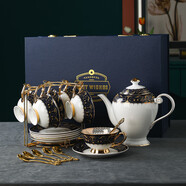 景德鎮jz復古骨質(zhì)瓷歐式咖啡杯子套裝陶瓷杯碟高顏值精致下午 0ml六杯碟勺帶架大壺禮盒裝