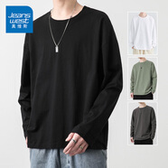 真維斯（Jeanswest）純棉t恤男長袖內(nèi)搭體恤寬松大碼簡約百搭上衣潮INS男士休閑打底衫 黑色（純色） 4XL (體重205-230斤)