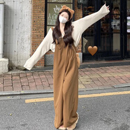 革曼孕婦秋裝時尚背帶褲套裝洋氣時髦上衣顯瘦遮肚休閑2025春秋兩件套 卡其色背帶褲 2XL