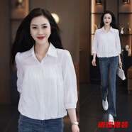 風(fēng)曉薇襯衣女時(shí)尚遮肚子短款上衣服春裝襯衫設計感洋氣質(zhì)打底衫 白色-外穿女襯衫-夏季女襯衫 S -外穿女襯衫-夏季女襯衫