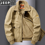 JEEP SPIRIT夾克男秋冬裝加絨青年休閑大碼寬松上衣服男冬季飛行員外套潮棉服 卡其 L