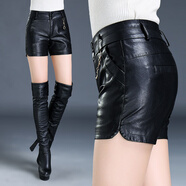 GIOIO皮短褲女秋冬新品2025打底PU皮褲高腰加厚顯瘦大碼外穿直筒褲靴褲 黑色 35/6XL 2尺8(162-172斤)