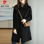 皮爾卡丹雙面羊絨呢子大衣女2025新款小個(gè)子?jì)屒锒雍衩赝馓仔蓍e百搭 黑色(款) 常規(guī) M (90-105斤)