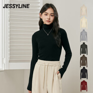 Jessy line杰茜萊純色百搭高領(lǐng)套頭針織衫女秋冬新款打底毛衣 商場(chǎng)同款 黑色 均碼