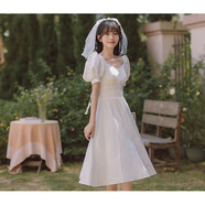 以歐夏季新款領證小白裙法式時尚輕婚紗連衣裙女平時可穿 3232 白色裙子 L