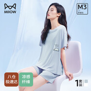 貓人（MiiOW）女士睡衣女夏季薄款舒適棉圓套頭領(lǐng)短褲寬松可外穿家居服套裝