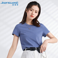 真維斯（JEANSWEST）T恤女夏季薄款圓領(lǐng)打底衫內搭短袖純棉白色純色上衣百搭霧霾藍L