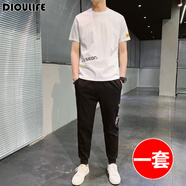 帝歐萊夫夏天男士休閑套裝夏季運動(dòng)套裝男衣服冰絲短袖T恤運動(dòng)服套裝潮牌 855白色 L