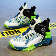 李寧熱斷碼科比男童鞋2026新款春季兒童籃球鞋學(xué)生旋轉防滑中大童運動(dòng) 白綠（旋轉紐扣） 33