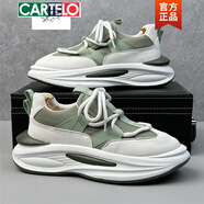 卡帝樂(lè)鱷魚(yú)（CARTELO）歐洲站男鞋2025新款厚底增高老爹鞋時(shí)尚運(yùn)動(dòng)休閑鞋百搭透氣男潮鞋 白綠內(nèi)增高版6cm 39