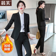 晨芙加絨西裝套裝女秋冬氣質(zhì)職業(yè)正裝加厚西服外套經(jīng)理前臺通勤工作服 A款加絨-黑色單件西裝 L 建議100-110斤
