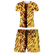 英棠奇裝異服男 夏季3d衫小眾時(shí)尚創(chuàng)意搞笑男女玉米圖案短袖西瓜 玉米套裝02 S 80-90斤