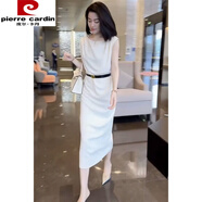 皮爾卡丹（pierre cardin）2024年春夏網(wǎng)紅新款時尚連衣裙氣質女人味圓領無袖收腰顯瘦包臀裙 米白色【連衣裙】高品質 2XL 建議125-135斤
