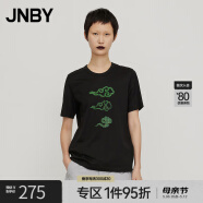 江南布衣（JNBY）正肩T恤女短袖纯棉印花抽象图案上衣圆领H型宽松简约5M5112030 001/本黑 S