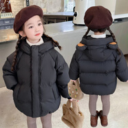 七語欣童裝女童羽絨服冬裝兒童羽絨服新款小女孩寶寶加厚保暖羽絨服大衣 黑色 130 (適合身高120-130cm)