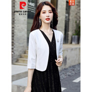 皮爾卡丹（pierre cardin）蕾絲小披肩女短款2025春秋新款西裝外套百搭坎肩旗袍外搭開(kāi)衫時(shí)尚 白色中·袖 XL 建議112-122斤
