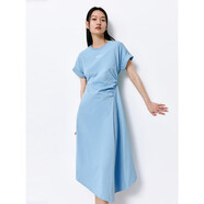 太平鳥(niǎo)女裝不規則連衣裙女夏季時(shí)尚收腰刺繡長(cháng)裙高級感短袖簡(jiǎn)約 藍色 L