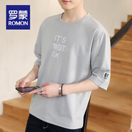 羅蒙（ROMON）七分袖t恤男士短袖夏季韓版潮流中袖寬松五分半袖體恤上衣服 灰色703 L