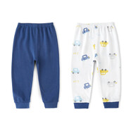 棉大班（MIANDABAN）男童秋褲純棉兒童打底線(xiàn)褲寶寶保暖褲嬰兒褲子春秋薄款外穿a類(lèi)2條 深藍+大車(chē)車(chē) 90 CM