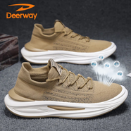 德爾惠（DEERWAY）鞋子男鞋2025夏季老爹鞋男士厚底透氣時尚運動網(wǎng)面跑步鞋 卡其 44