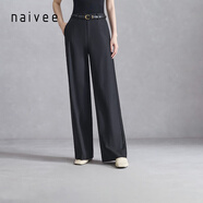 納薇（naivee）商場同款早春夏通勤英倫風顯高遮肉直筒褲女長款 黑色 XL