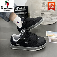 西域駱駝小眾男女復古運動(dòng)板鞋子2025秋冬季加絨保暖休閑百搭潮黑色面包鞋 黑灰 36