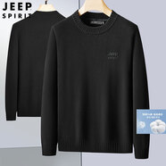 吉普（JEEP）品牌純棉毛衣男士針織衫冬季圓領(lǐng)厚款打底衫毛衣男裝衛衣特大號男 黑色-SY18032款 3XL 體重180-200斤