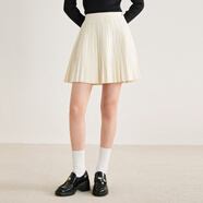 樂(lè )町甜美百褶針織短裙學(xué)院風(fēng)半身裙金屬標格雷系半裙 香草白（現貨） L
