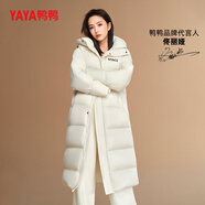 鴨鴨（YAYA）佟麗婭明星同款羽絨服2025年冬裝新款女過膝黑金中長款加厚外套 白色 XS 150/76A