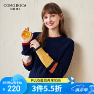 科蒙.博卡2024秋冬學(xué)院風(fēng)加厚羊毛衫女圓領(lǐng)條紋撞色絞花毛衣 藏青 100/M