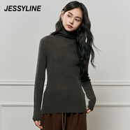 Jessy line杰茜萊純色百搭高領(lǐng)套頭針織衫女秋冬新款打底毛衣 商場(chǎng)同款 深灰色 均碼