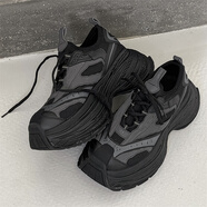 古帝戈巴黎16XL矮子樂(lè )老爹鞋男女百搭透氣情侶款小眾網(wǎng)面運動(dòng)增高休閑鞋 黑色 36 女款