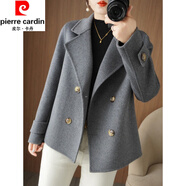 皮爾卡丹（pierre cardin）毛呢大衣女秋冬季新款短款時(shí)尚小個(gè)子寬松顯瘦西裝長(zhǎng)袖呢子外套 灰色 M 110-130斤