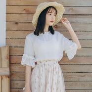 愷吉銳2025雪紡衫內(nèi)搭夏季女裝韓版雪紡紗上衣喇叭袖短袖薄款打底衫 單短袖 無品 S 建議70-90斤