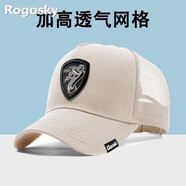 Rogosky專(zhuān)柜潮牌帽子男士夏季薄款網(wǎng)眼高頂棒球帽戶(hù)外速干透氣防曬鴨舌帽 米白色 標(biāo)準(zhǔn)碼（56-60cm）
