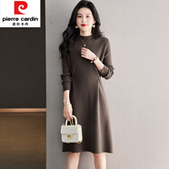 皮爾卡丹（pierre cardin）紅色羊|毛針織連衣裙女秋冬新款寬松內(nèi)搭氣質(zhì)顯瘦配大衣打底毛衣 咖色 3XL