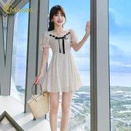 曼蓄（MANXU）連衣裙2025夏季新款女裝氣質(zhì)女神范裙子夏天洋氣小個子連衣裙 杏色 L