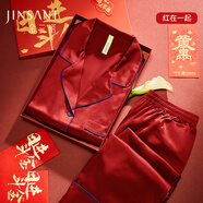 金三塔商場同款真絲睡衣女兩件套100%桑蠶絲寬松情侶絲綢睡衣套情人禮物 紅色（重磅19姆米）女士套裝禮盒 M