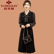 俞兆林（YUZHAOLIN）媽媽春裝雪紡連衣裙洋氣高貴中老年女裝春秋季新款氣質(zhì)裙子假兩件 黑色 XL (參考90-105斤)