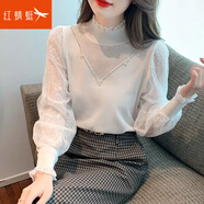 紅蜻蜓 半高領(lǐng)針織衫女2025春新款內(nèi)搭蕾絲拼接毛衣打底女士上衣女裝 7325常規(guī)#白色 L