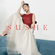束皙/SUSHE 一片式六層網(wǎng)紗不規(guī)則下擺大裙擺半身紗裙蓬蓬裙女夏 堊白 S