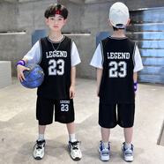 貝孩趣兒童童裝男童籃球服速干套裝夏季背心兒童男孩夏裝中大童運動球衣 MQ23黑色 150 碼(建議身高135-145厘米)