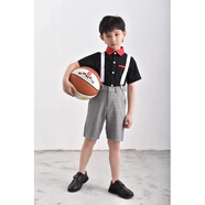 創(chuàng  )京懿選人氣高端蔡徐坤同款背帶褲蔡徐坤同款背帶褲兒童青少學(xué)表演衣服ik 黑襯衫套裝五分褲 S 穿70-80斤