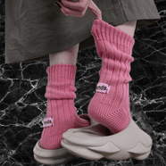 景秀姜山堆堆襪棉襪子女中筒標(biāo)簽純色粗線針織日系粉色外穿男女堆堆襪 粉+白+藍(lán)+灰+綠[買5雙+1雙]