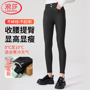 浪莎超模褲收腹翹臀加絨打底褲女外穿緊身保暖小腳褲鉛筆小黑褲女