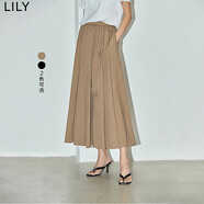 LILY夏新款女裝赫本風(fēng)復古通勤款優(yōu)雅休閑顯瘦高腰A字半身裙 734巖棕 S