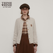 Teenie Weenie小熊女裝毛衣秋舒適學(xué)院風(fēng)綿羊毛絞花針織開(kāi)衫軟外套 燕麥色 L